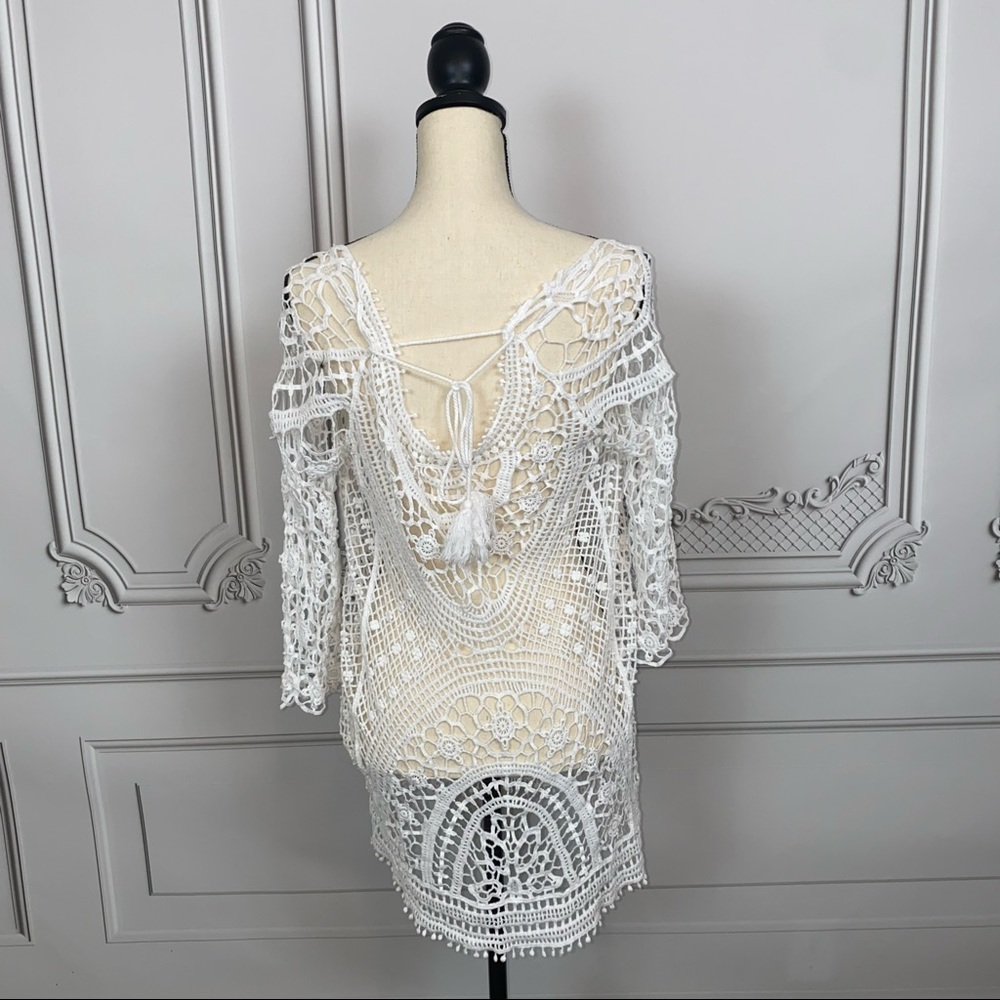 White Knit Open Back Long Bikini Cover | Size M - Picture 1 of 5